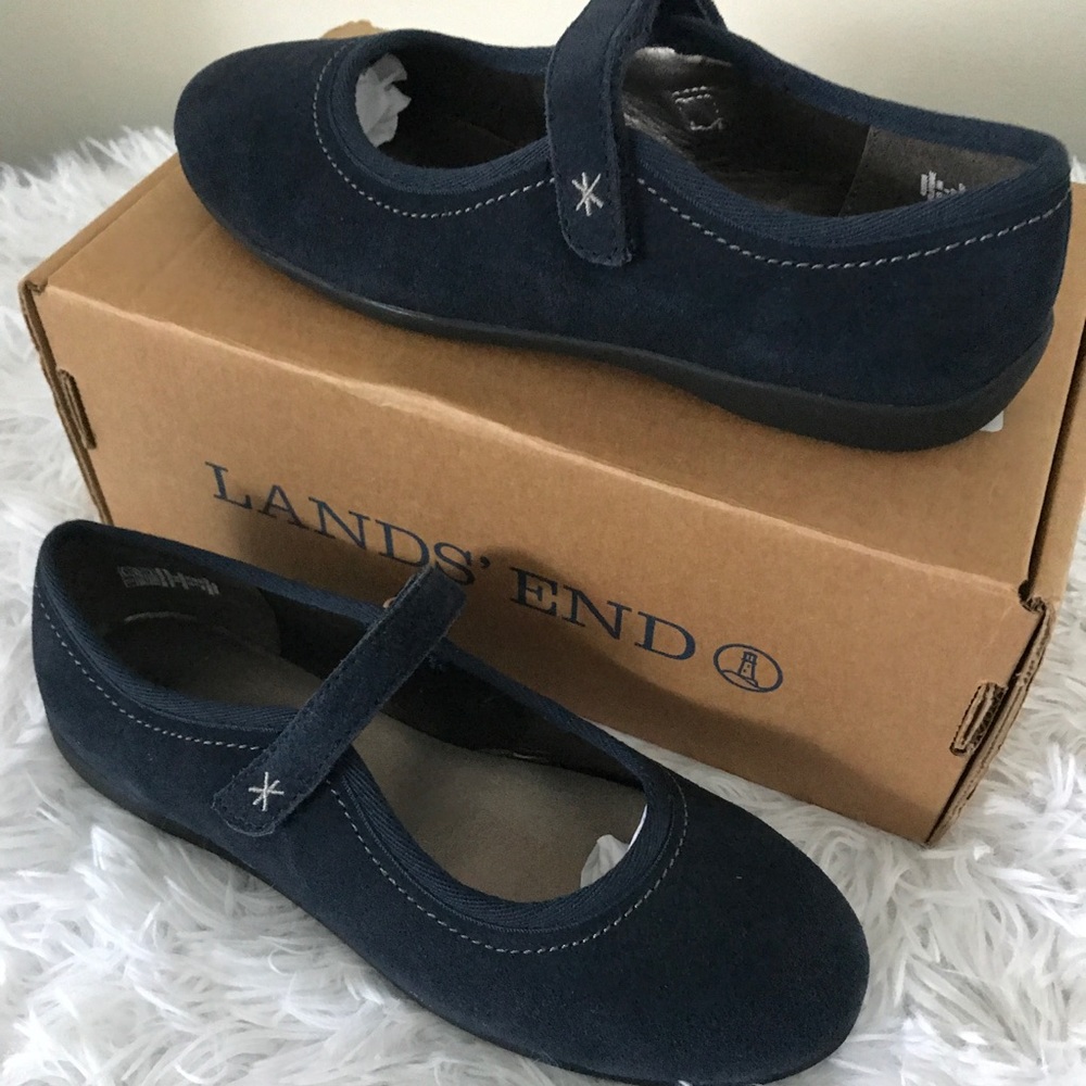 New Navy Blue Suede Mary Janes 5 Youth Lands' End - Picture 3 of 8